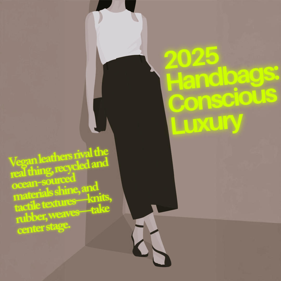 2025 sustainable handbags made from vegan leather, recycled ocean plastics, and plant-based materials with textured, tactile designs