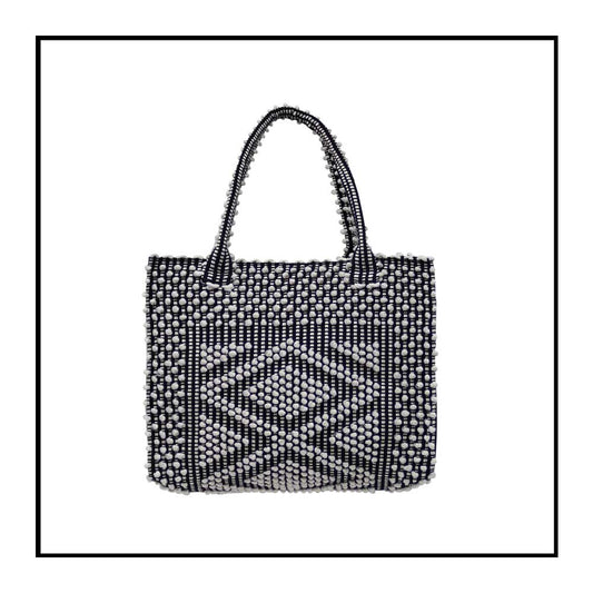 CREAM AND BLACK Sustainable MEDIUM tote - summer bag - luxury handbag - handwoven black and white tote made in Italy by hand • timeless individualistic fashion • eco-friendly fashion • socially responsible, lasting fashion.