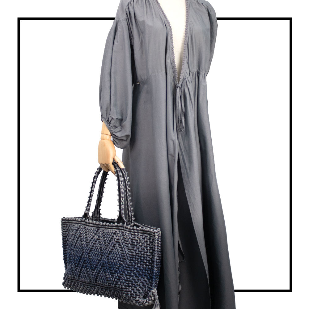 CAPRICCIOLI MED_Rombi. BlueMelange_Black Tote hand-stitched with unparalleled craftsmanship.