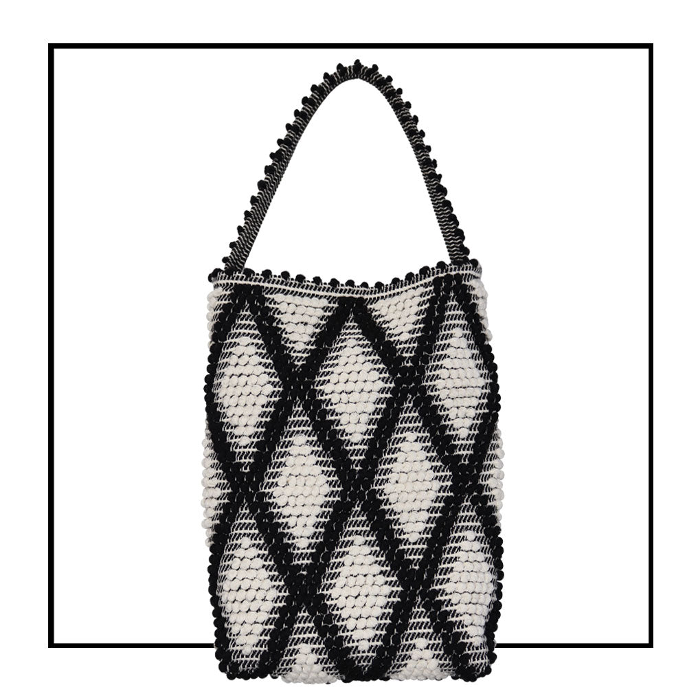 BULTEI Rombi - Ethically Crafted Handwoven Cotton BUCKET Bag: Sustainable Elegance with Redefined Quality in BLACK and CREAM