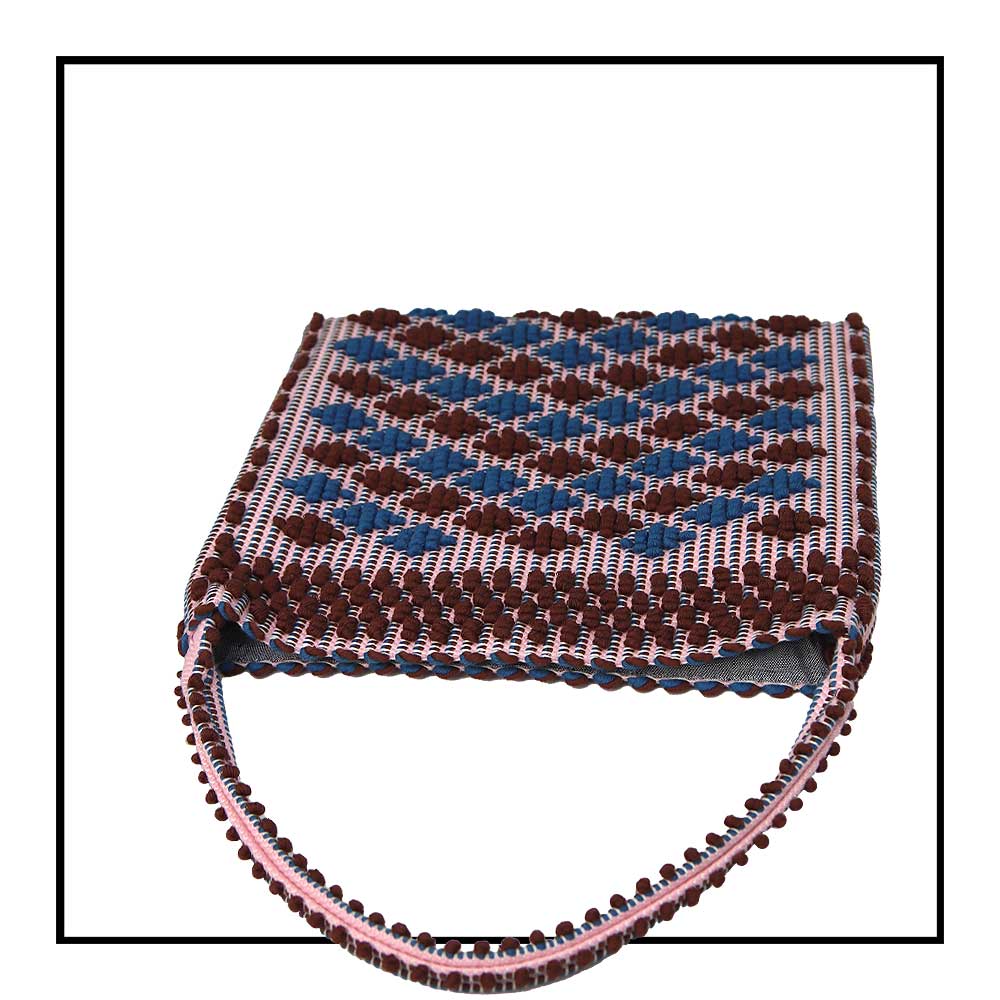 Mariapia Rombetti Med - Ethically Crafted Sardinian Handwoven Cotton Bag: Sustainable Elegance with Redefined Quality in HAZELNUT and DENIM