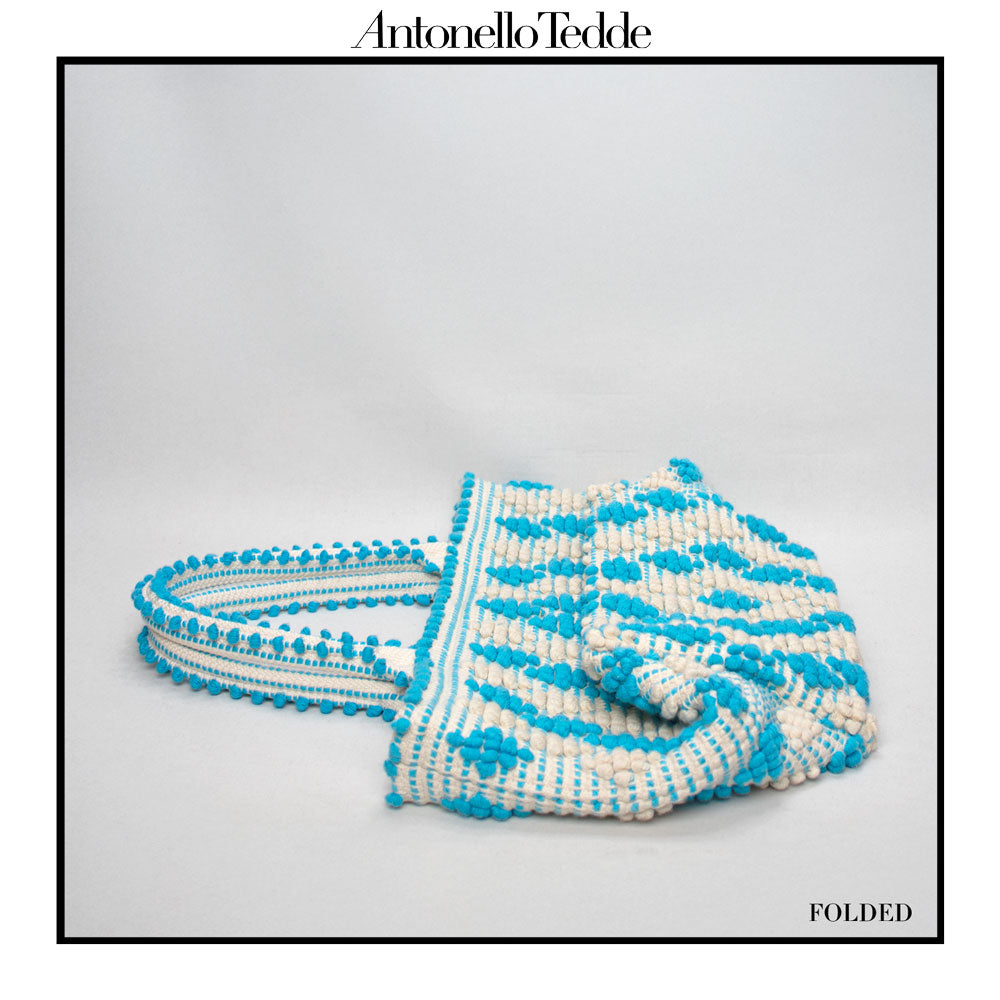 CELVIA Medium - Reimagined Classic Little Diamonds Handwoven Tote Handbag - TURQUOISE and CREAM cotton bag