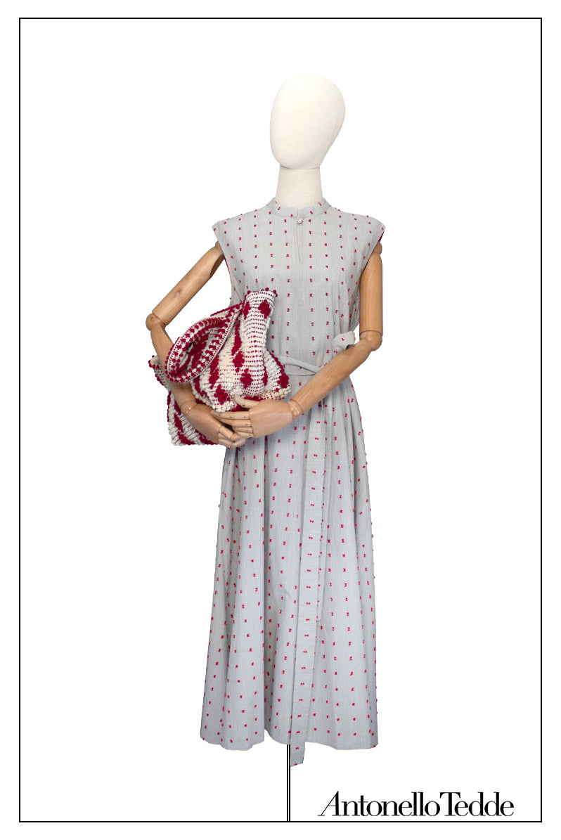 CELVIA Medium - Reimagined Classic Little Diamonds Handwoven Tote Handbag - RED and CREAM cotton bag