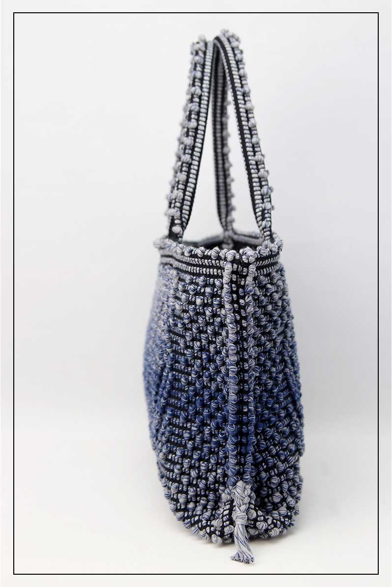 Side view for MELANGE BLUE with BLACK GROUND RECTANGULAR TOTE bag to complete your look with our selection of accessories crafted with the environment in mind