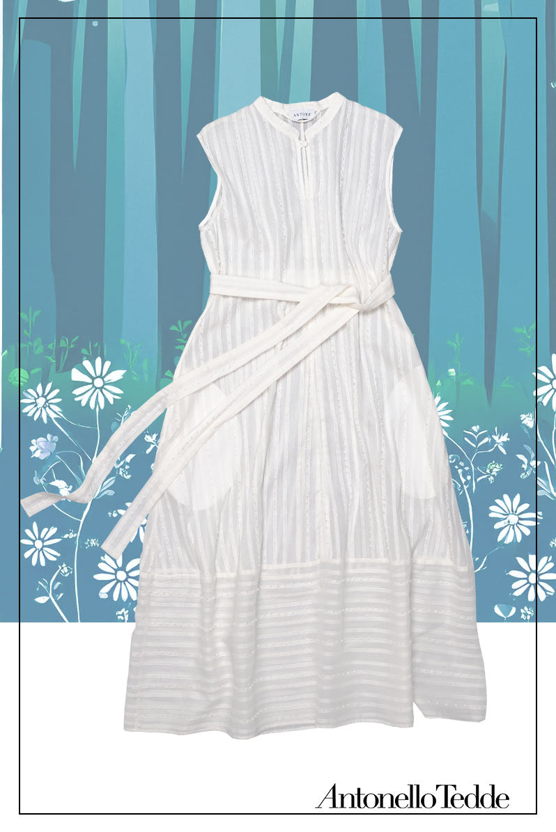 AT - ARDU KHADI CREAM Black Elegant Sleeveless Long Dress with Standing Collar and Raised Yarn Detail AT - ARDU KHADI CREAM Black Elegant Sleeveless Long Dress with Standing Collar and Raised Yarn Detail