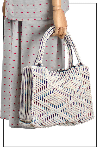 MONTESANTU SM  - Sustainable handwoven small hobo handbag - Cream Linen and Black base bag