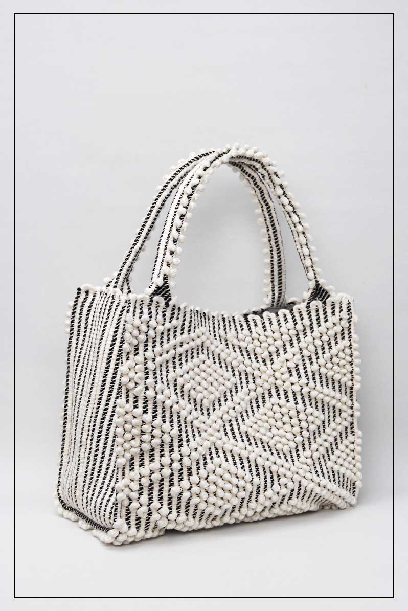 MONTESANTU SM  - Sustainable handwoven small hobo handbag - Cream Linen and Black base bag