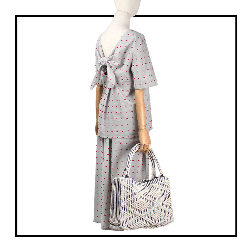 MONTESANTU SM - Sustainable handwoven small hobo handbag - Cream Linen and Black base bag