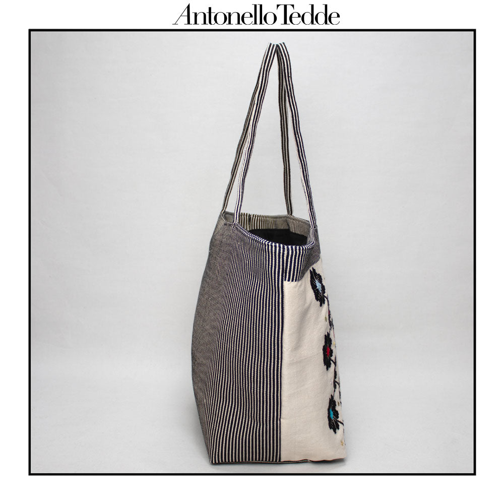 MACOMER - Sustainable handwoven large tote handbag - Meticulously hand-stitched with unparalleled craftsmanship. Black with Multicolour