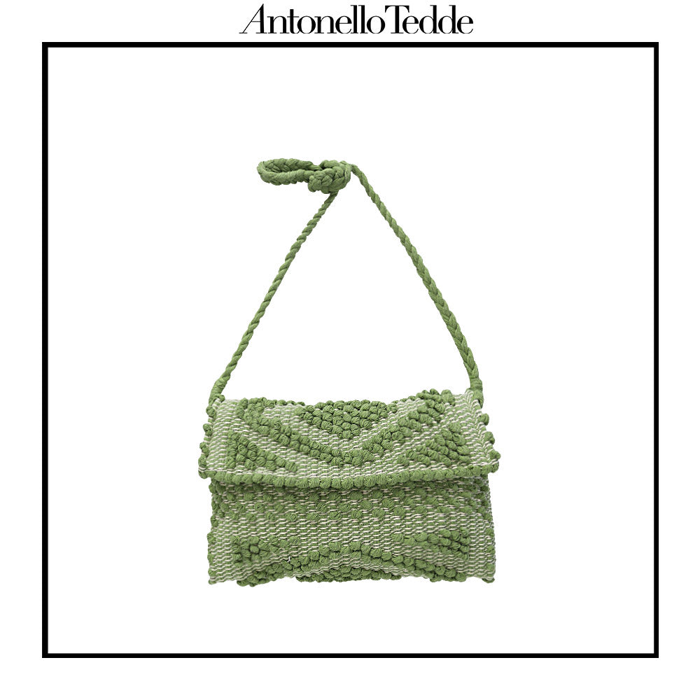 Green ground beloved style within the Antonello Tedde collection, the Suni Rombi clutch cross-body Bag is celebrated for its effortless blend of elegance, function, and sustainable craftsmanship.
