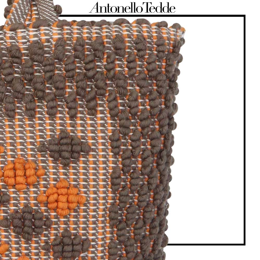 URTEI Rombetti. Ethically Crafted Sardinian Handwoven Cotton tote: Sustainable Elegance preserving traditions TAUPE and ORANGE bag