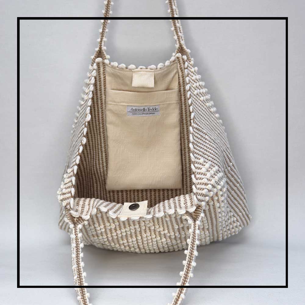 Urtei Rombi - Ethically Crafted Sardinian Handwoven Cotton tote: Sustainable Elegance preserving traditions BLUE WHITE bag