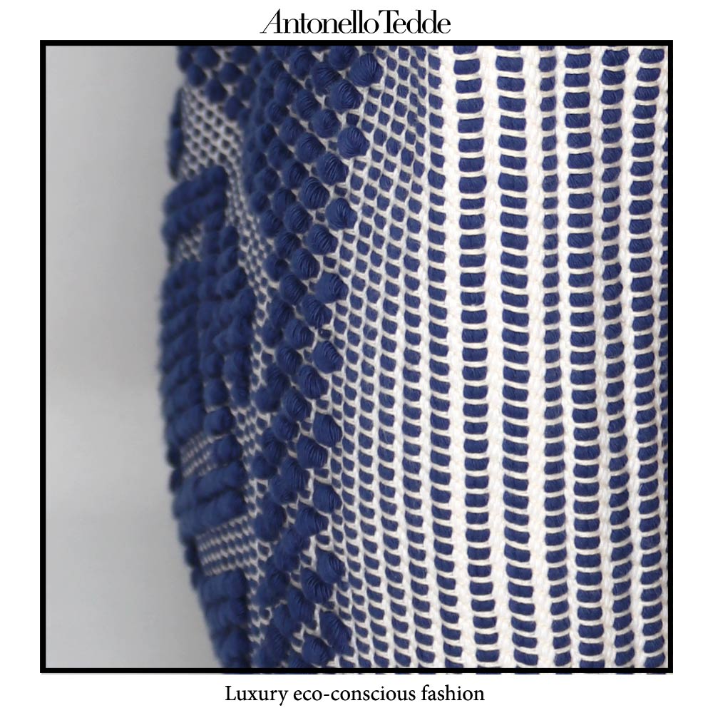 Urtei Rombi - Ethically Crafted Sardinian Handwoven Cotton tote: Sustainable Elegance preserving traditions BLUE WHITE bag