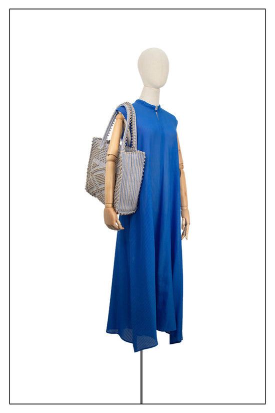 Medium TOTE CORD AND BLUE BASE ON MODEL - summer bag - luxury handbag - handwoven tote made in Italy by hand • timeless individualistic fashion • eco-friendly fashion • socially responsible, lasting fashion
