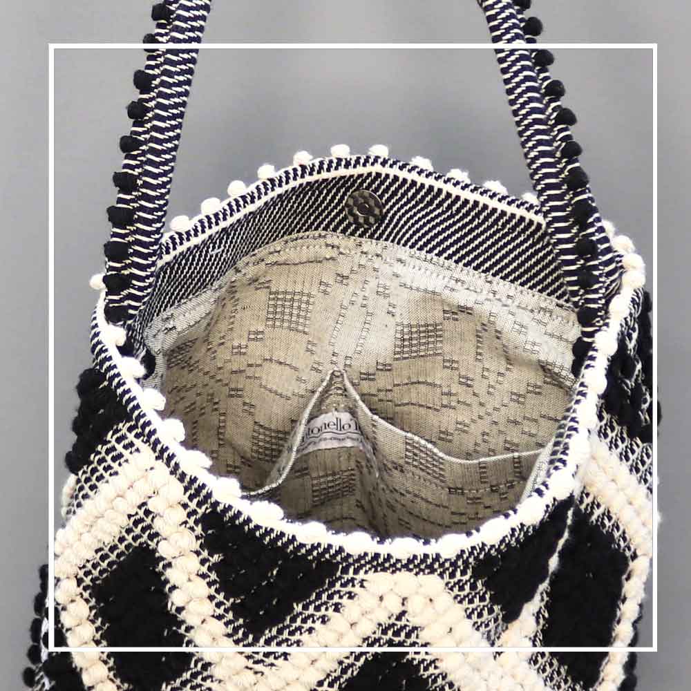 BULTEI Rombi - Ethically Crafted Handwoven Cotton BUCKET Bag: Sustainable Elegance with Redefined Quality in BLACK and CREAM
