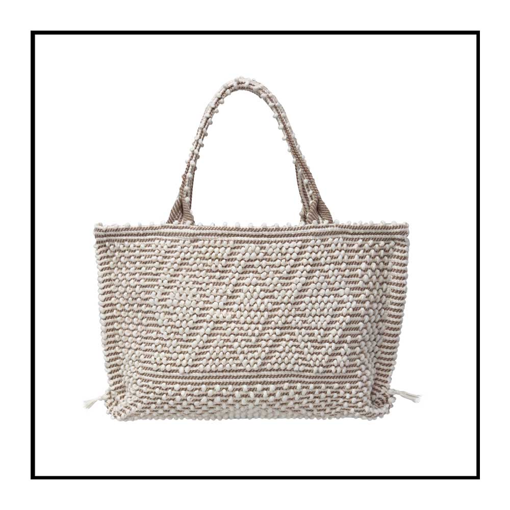 Medium tote bag cream base chestnut Ethical and Sustainable Handbags. The best eco luxury bags and accessories brand. Stylish clothes and Eco-Friendly with recycled yarns #luxury #ecoconcious #sustainablestyle #ethicalbrands #ethicalhandbags #handbags #sustainablelifestyle #ethicalfashion #sustainability