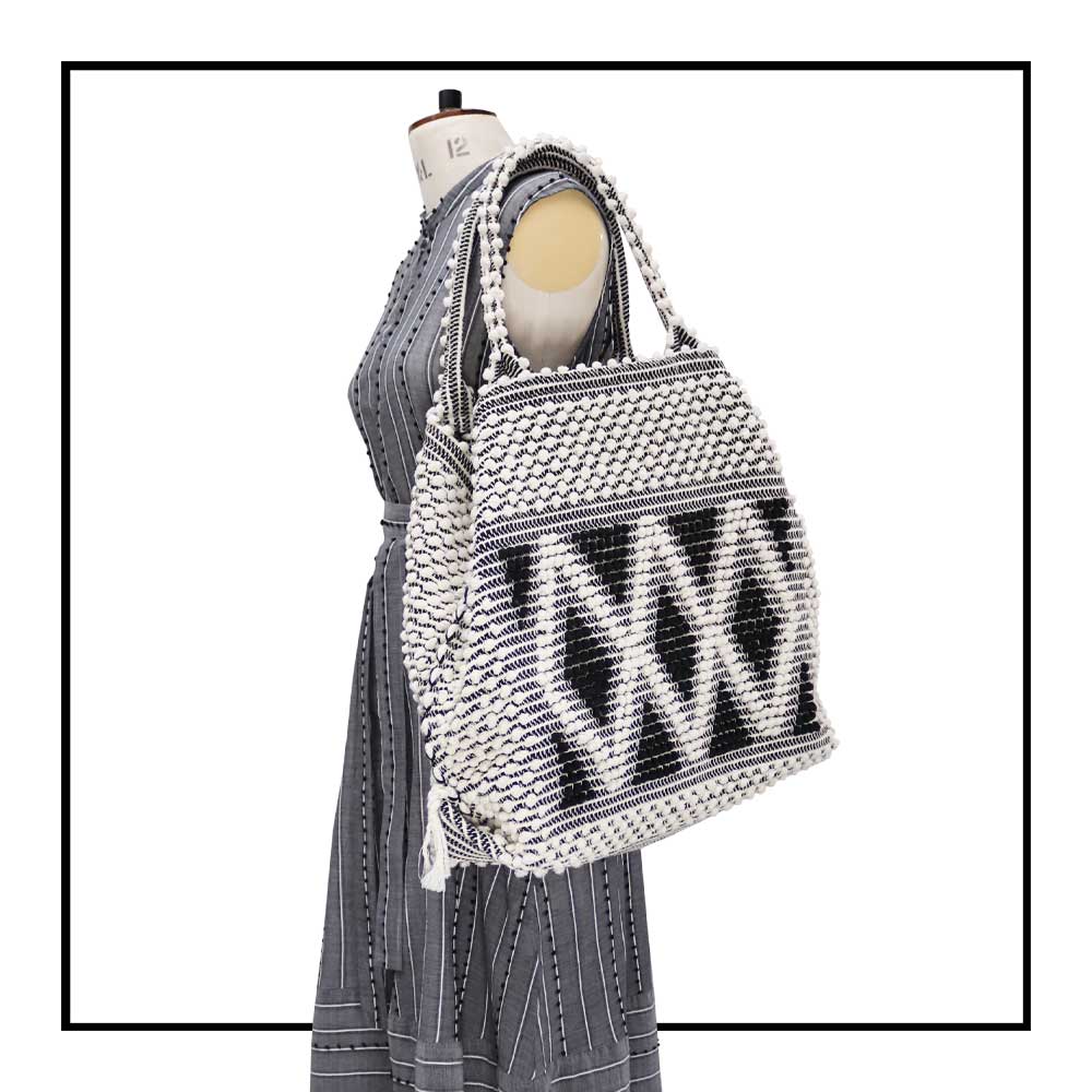 Alternative Tote Styling - Sustainable tote - summer bag - luxury handbag - handwoven black and white tote made in Italy by hand • timeless individualistic fashion • eco-friendly fashion • socially responsible, lasting fashion,