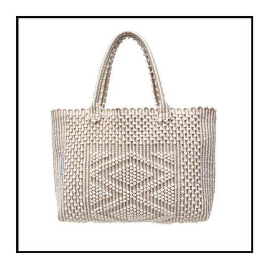 Cram Linen and Chestnut base Tote with diamond pattern - Sustainably+Chic+Sustainable+Fashion+Blog+Best+Eco+Friendly+Sustainable+Handbags