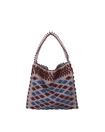 Mariapia Rombetti Med - Ethically Crafted Sardinian Handwoven Cotton Bag: Sustainable Elegance with Redefined Quality in HAZELNUT and DENIM