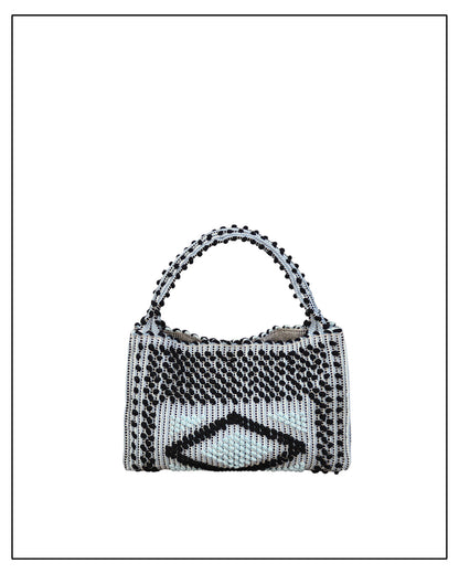 MONTE SANTU - HOBO BAG - Black and Light Blue linen handbag -  eco luxury bags and accessories brand Antonello Tedde.