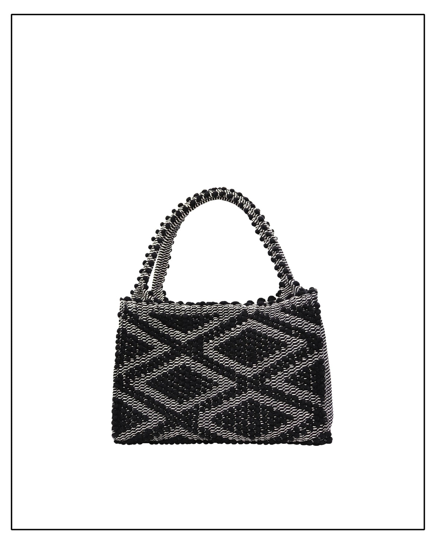 Main front view for HOBO BLACK IN BLACK WITH BLACK BASE. The best eco luxury bags and accessories brand. Stylish clothes and Eco-Friendly with recycled yarns
