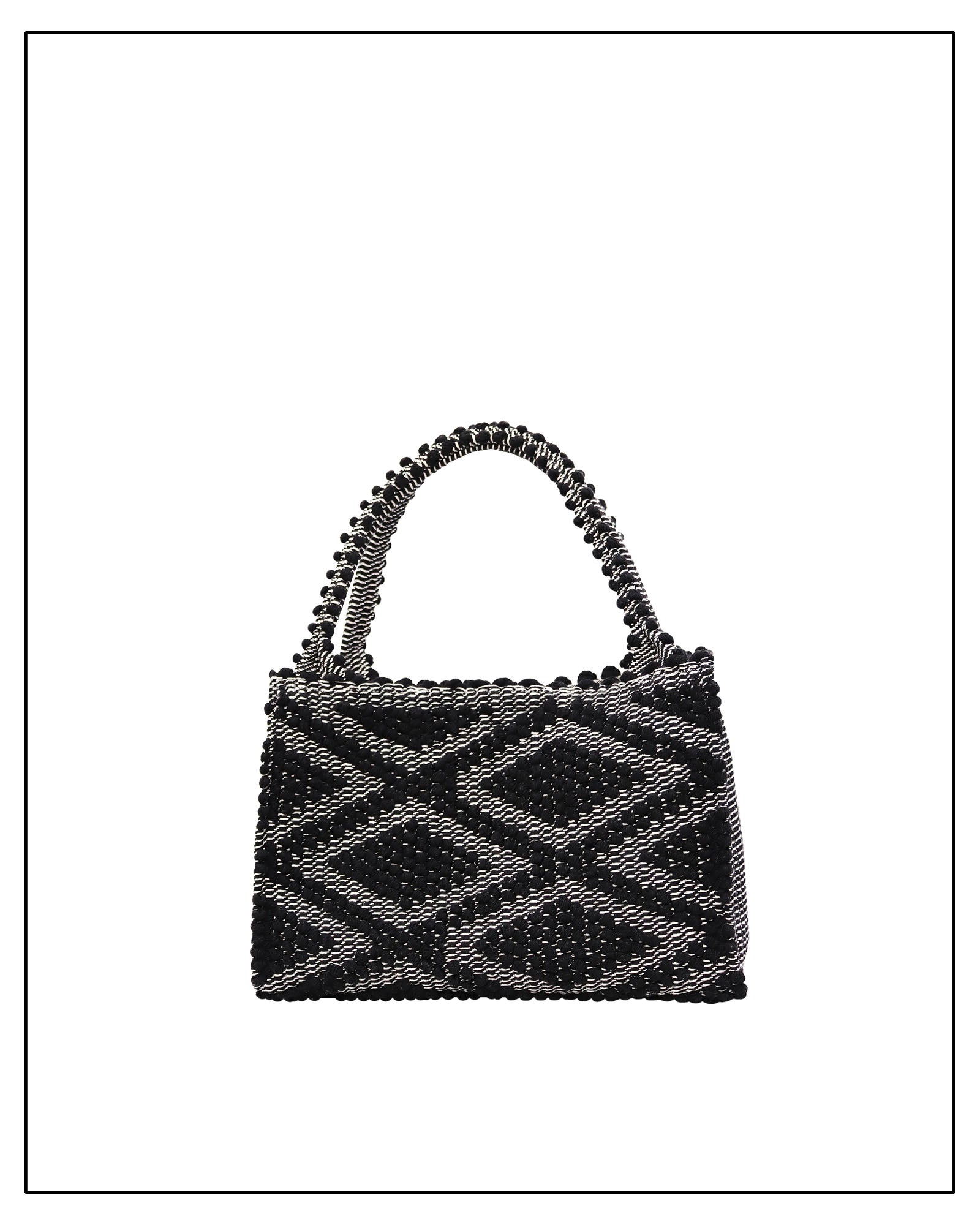 Main front view for HOBO BLACK IN BLACK WITH BLACK BASE. The best eco luxury bags and accessories brand. Stylish clothes and Eco-Friendly with recycled yarns