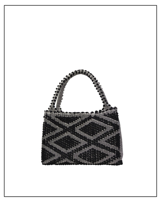 Main front view for HOBO BLACK IN BLACK WITH BLACK BASE. The best eco luxury bags and accessories brand. Stylish clothes and Eco-Friendly with recycled yarns