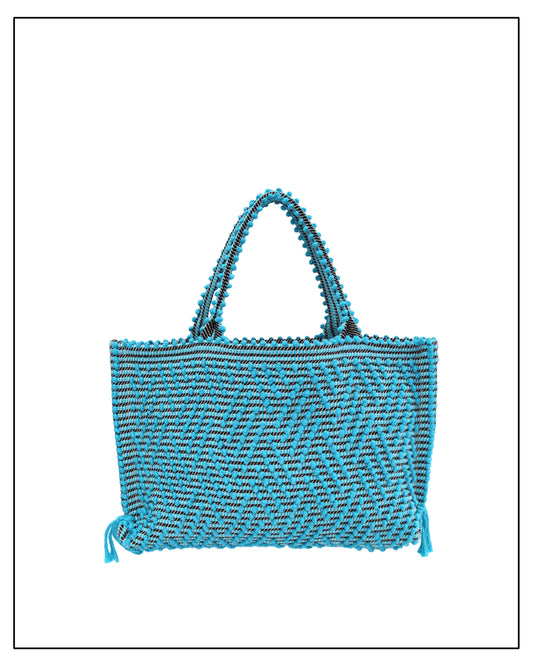 Capriccioli Medium Tote Bag – Turquoise & Black Zigzag  | Antonello Tedde
