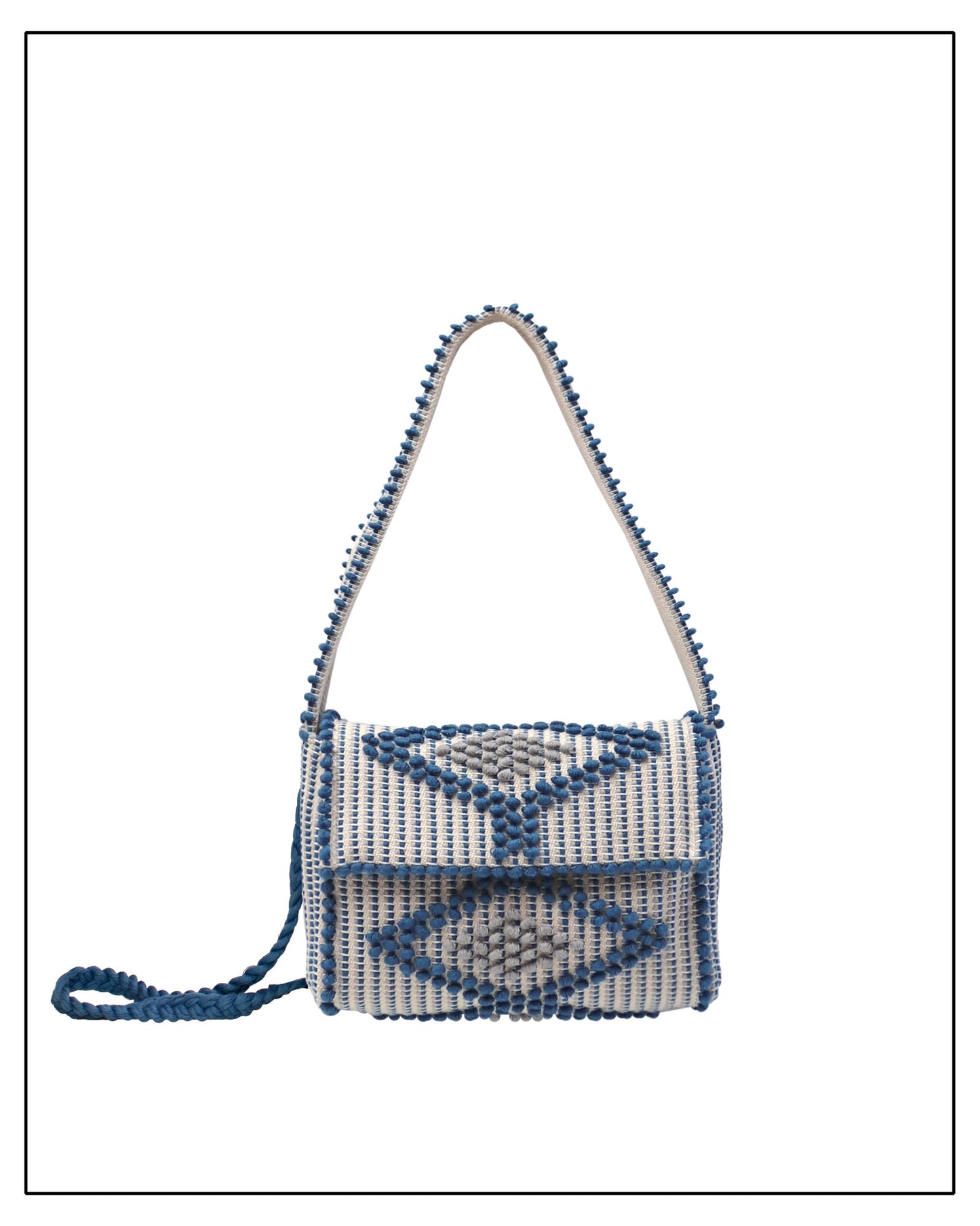 Suni X Crossbody Bag – Handwoven Rombi in Denim Blue & Grey  | Antonello Tedde