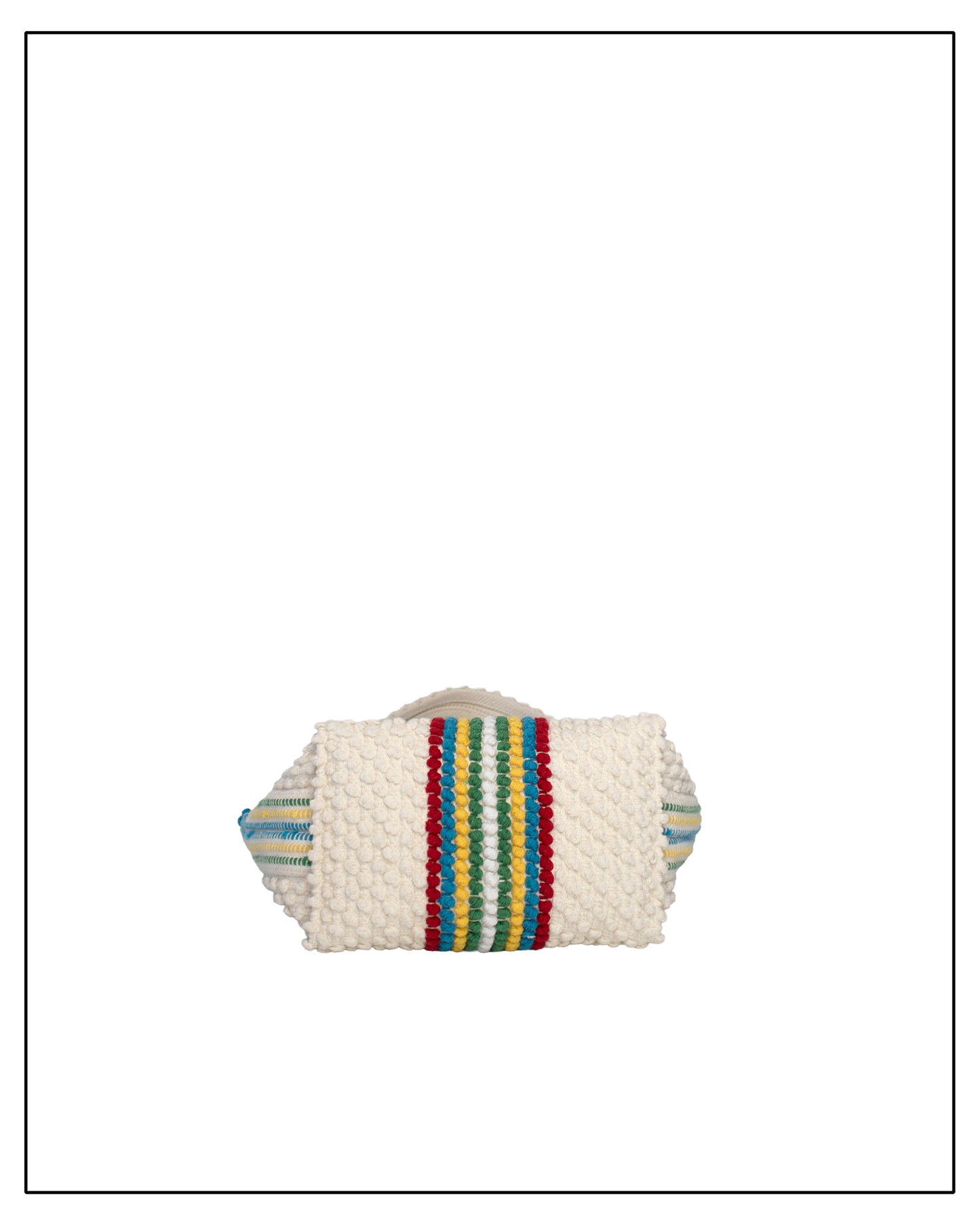 Base view of ANTONELLO TEDDE Cream bag with colourful stripes on a white background - Pula Medium Tote Bag, a reimagined classic that marks the return of the beloved striscie (stripes) pattern in a fresh, contemporary silhouette.