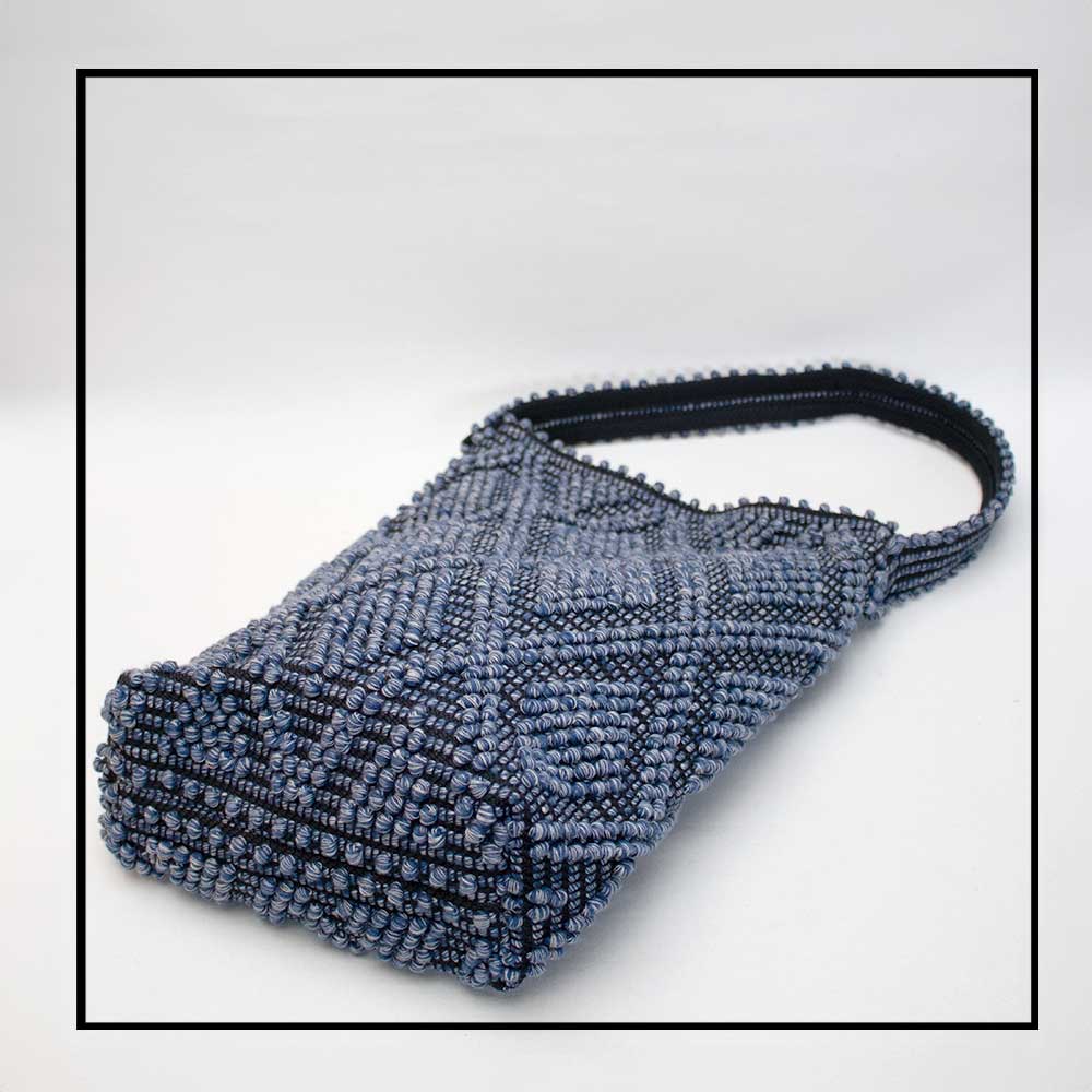 BULTEI Rombi - Ethically Crafted Handwoven Cotton BUCKET Bag: Sustainable Elegance with Redefined Quality in BLUE MELANGE and BLACK