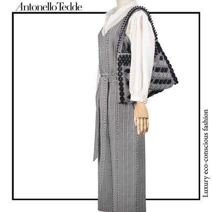 Mariapia Rombetti - Ethically Crafted Sardinian Handwoven Cotton Bag: Sustainable Elegance with Redefined Quality in GREY and BLACK