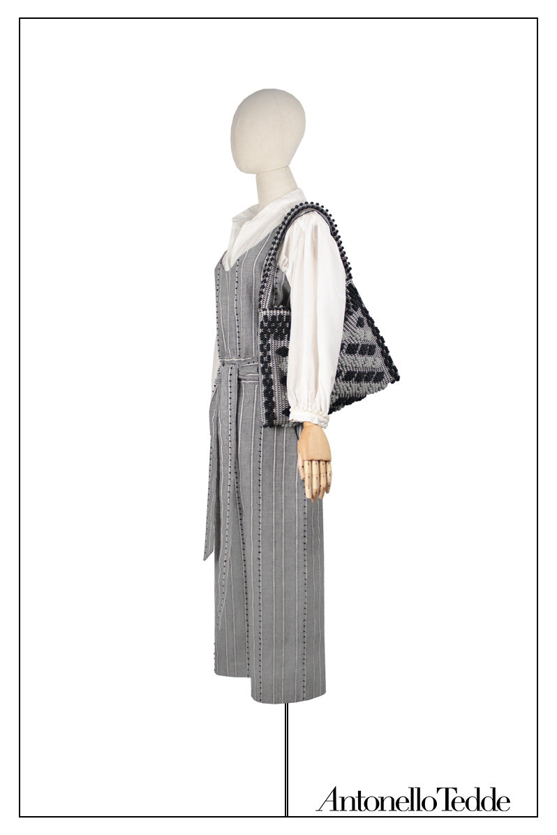 Mariapia Rombetti - Ethically Crafted Sardinian Handwoven Cotton Bag: Sustainable Elegance with Redefined Quality in GREY and BLACK