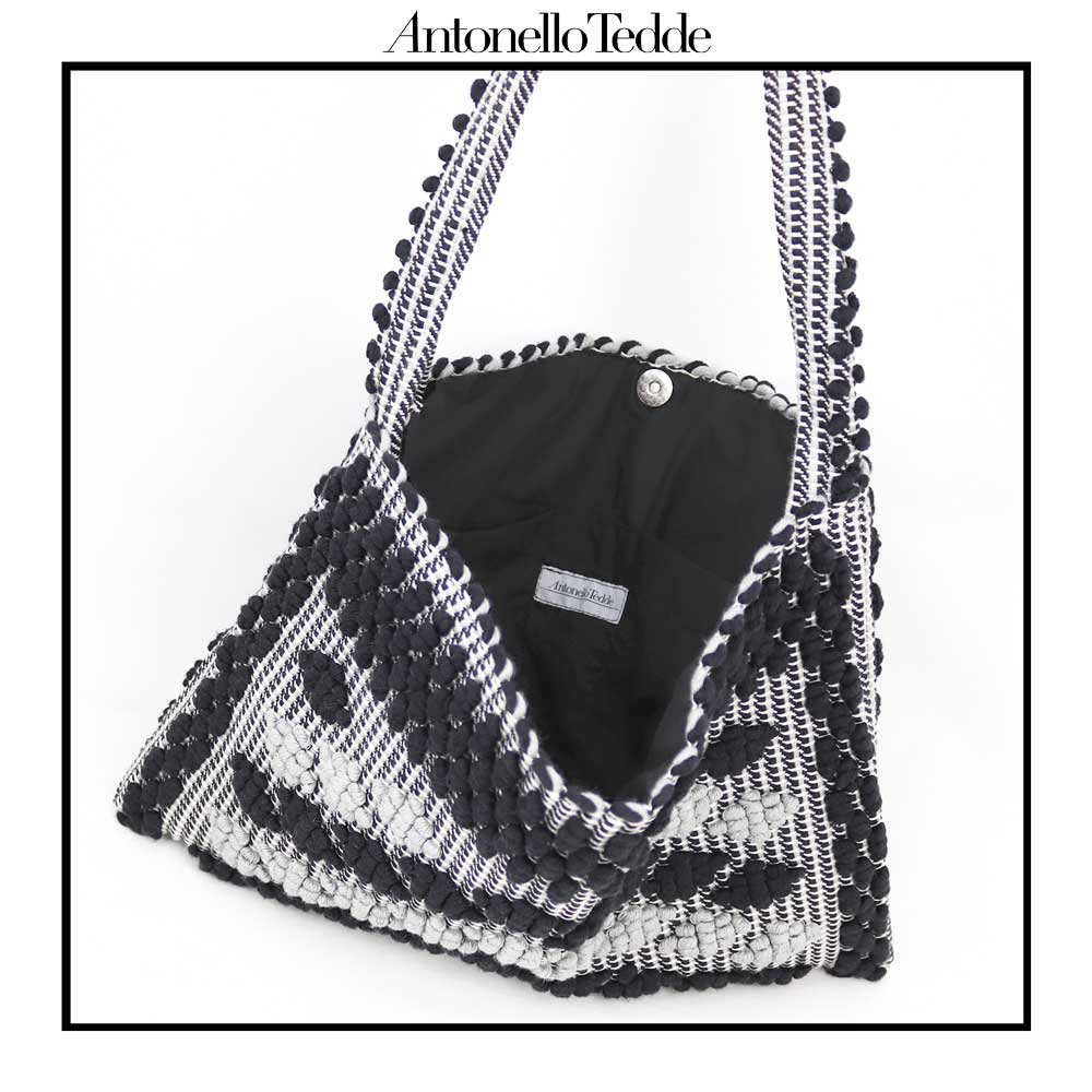 Mariapia Rombetti - Ethically Crafted Sardinian Handwoven Cotton Bag: Sustainable Elegance with Redefined Quality in GREY and BLACK