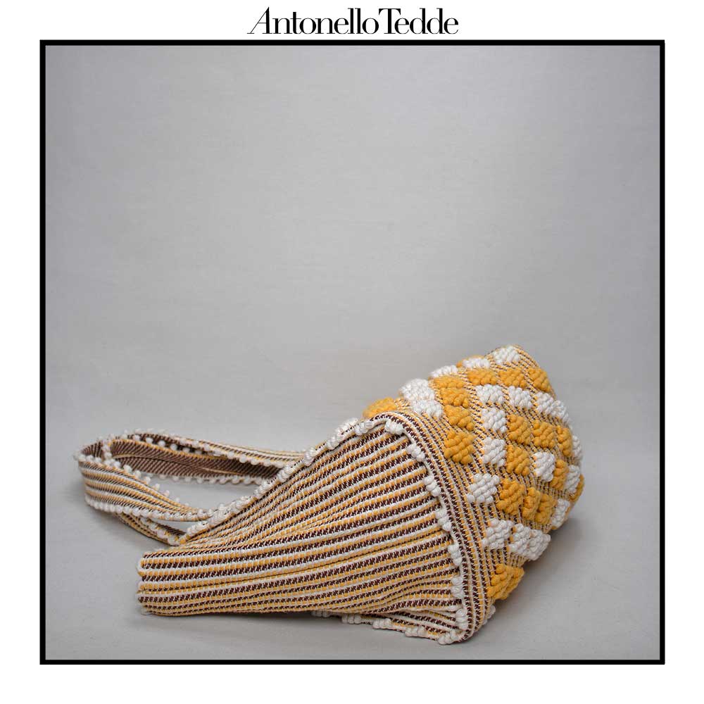 PULA Medium  - Reimagined Classic Little Diamonds Handwoven Tote Handbag - YELLOW and CREAM Linen bag