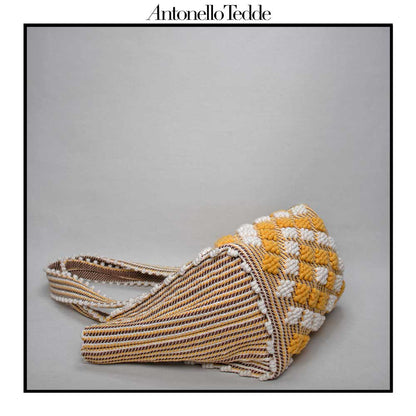 PULA Medium  - Reimagined Classic Little Diamonds Handwoven Tote Handbag - YELLOW and CREAM Linen bag