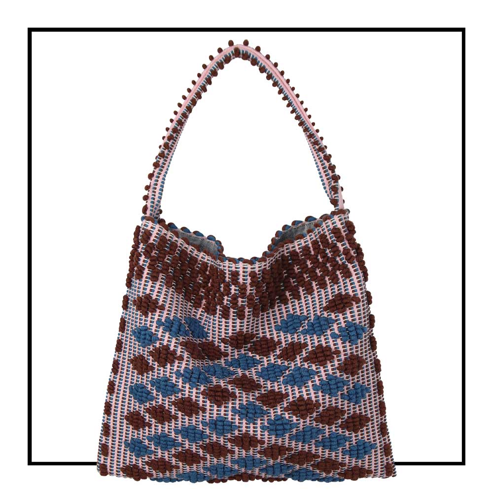 Mariapia Rombetti Med - Ethically Crafted Sardinian Handwoven Cotton Bag: Sustainable Elegance with Redefined Quality in HAZELNUT and DENIM