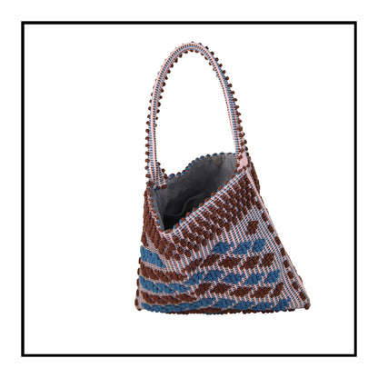Mariapia Rombetti Med - Ethically Crafted Sardinian Handwoven Cotton Bag: Sustainable Elegance with Redefined Quality in HAZELNUT and DENIM
