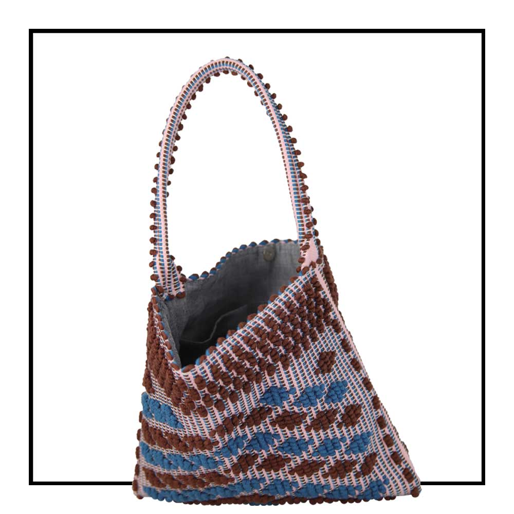 Mariapia Rombetti Med - Ethically Crafted Sardinian Handwoven Cotton Bag: Sustainable Elegance with Redefined Quality in HAZELNUT and DENIM