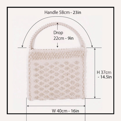 The size chart or our Quality eco-conscious hobo bag handwoven Hazelnut and Denim little diamonds . Stylish clothes and Eco-Friendly with recycled yarns #luxury #ecoconcious #sustainablestyle #ethicalbrands #ecoliving #ecofashion #ecostyle #ethicalhandbags #handbags #sustainablelifestyle #ethicalfashion #sustainability