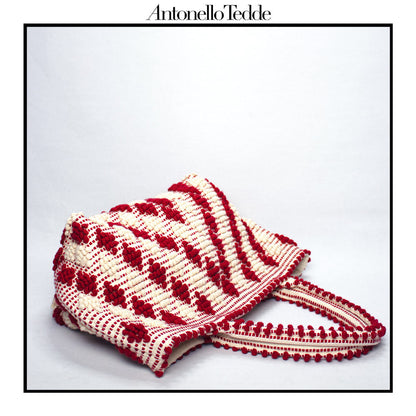 CELVIA Medium  - Reimagined Classic Little Diamonds Handwoven Tote Handbag - RED and CREAM cotton bag