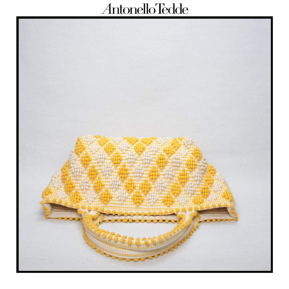 CELVIA Medium  - Reimagined Classic Little Diamonds Handwoven Tote Handbag - YELLOW and CREAM cotton bag