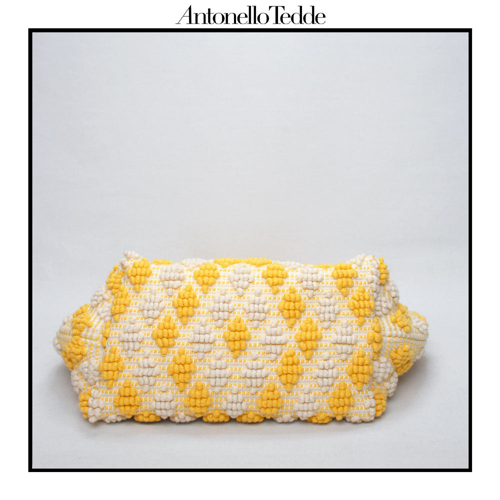 CELVIA Medium  - Reimagined Classic Little Diamonds Handwoven Tote Handbag - YELLOW and CREAM cotton bag