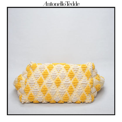 CELVIA Medium  - Reimagined Classic Little Diamonds Handwoven Tote Handbag - YELLOW and CREAM cotton bag