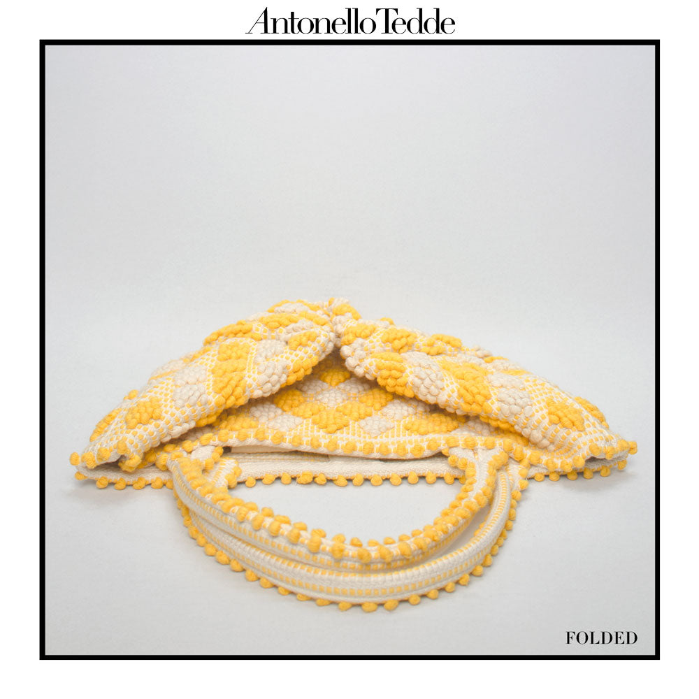 CELVIA Medium  - Reimagined Classic Little Diamonds Handwoven Tote Handbag - YELLOW and CREAM cotton bag