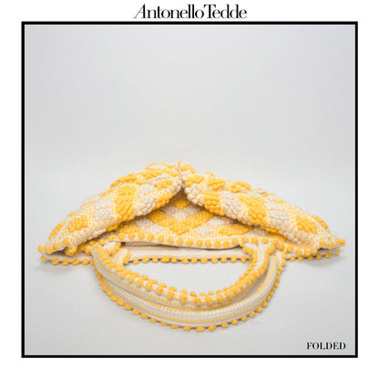 CELVIA Medium  - Reimagined Classic Little Diamonds Handwoven Tote Handbag - YELLOW and CREAM cotton bag