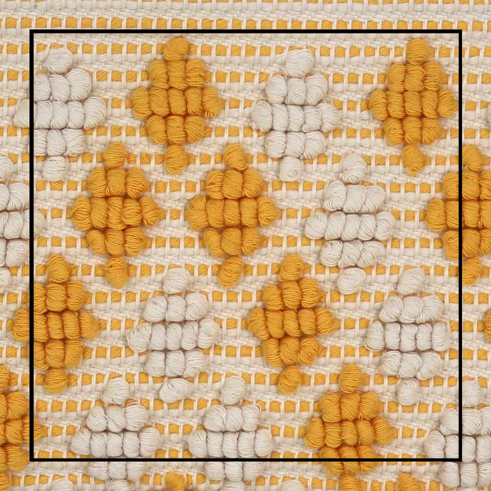 Fabric close-up view of the Piatta Clutch Zip Bag, yellow and cream, sleek and sophisticated accessory designed for modern elegance. This compact clutch combines minimalist design with exceptional craftsmanship, making it a versatile companion for any occasion.