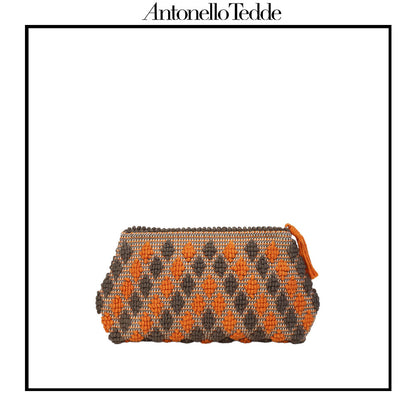 PIATTA Rombetti - Sustainable handwoven zip purse handbag entirety hand-woven. ORANGE and TAUPE