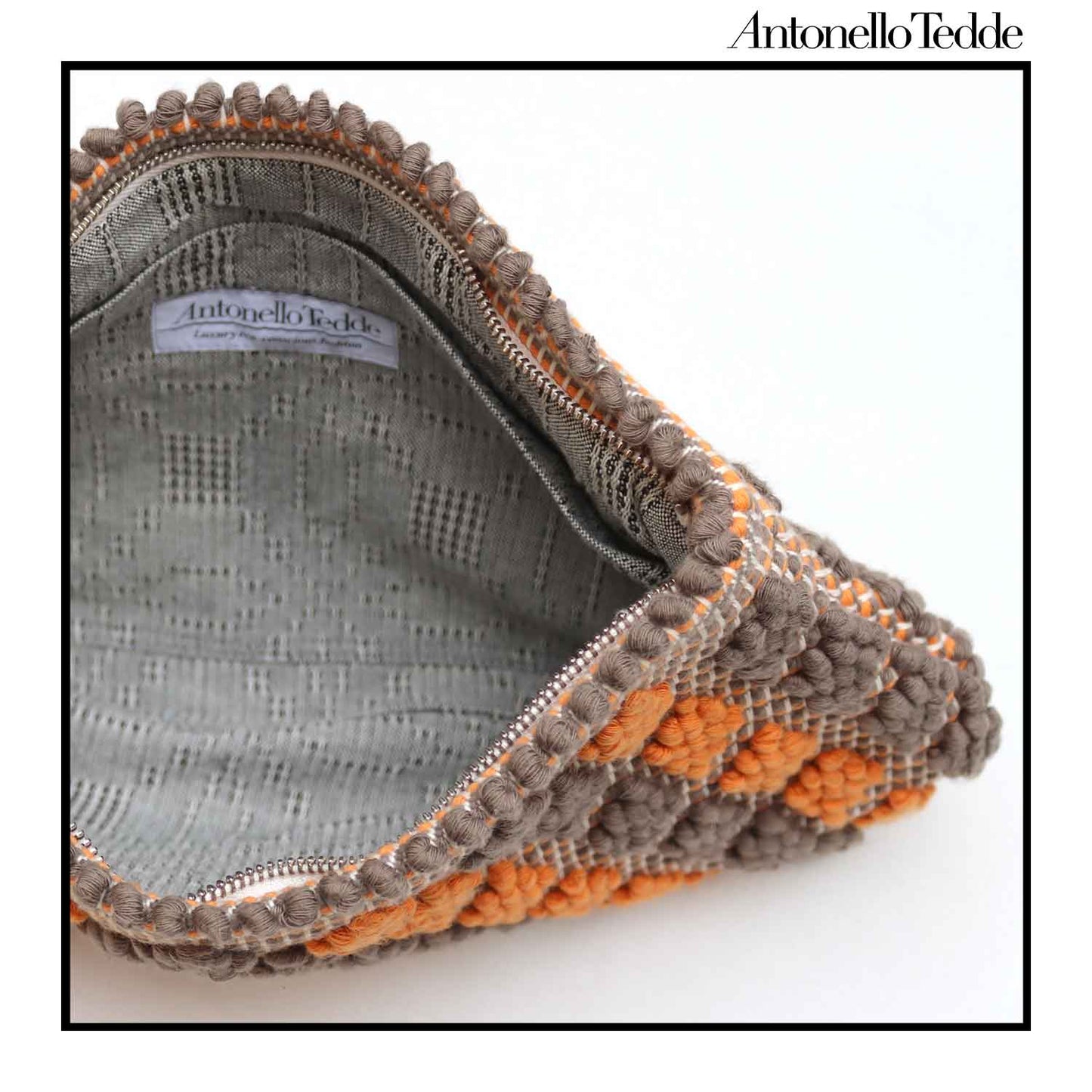 PIATTA Rombetti - Sustainable handwoven zip purse handbag entirety hand-woven. ORANGE and TAUPE