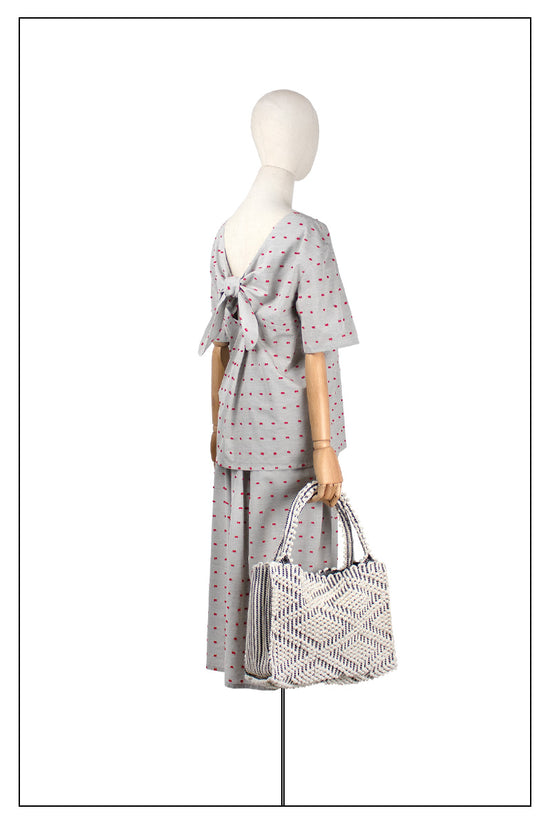 HOBO CREAM LINEN ON MODEL - summer bag - luxury handbag - handwoven tote made in Italy by hand • timeless individualistic fashion • eco-friendly fashion • socially responsible, lasting fashion.